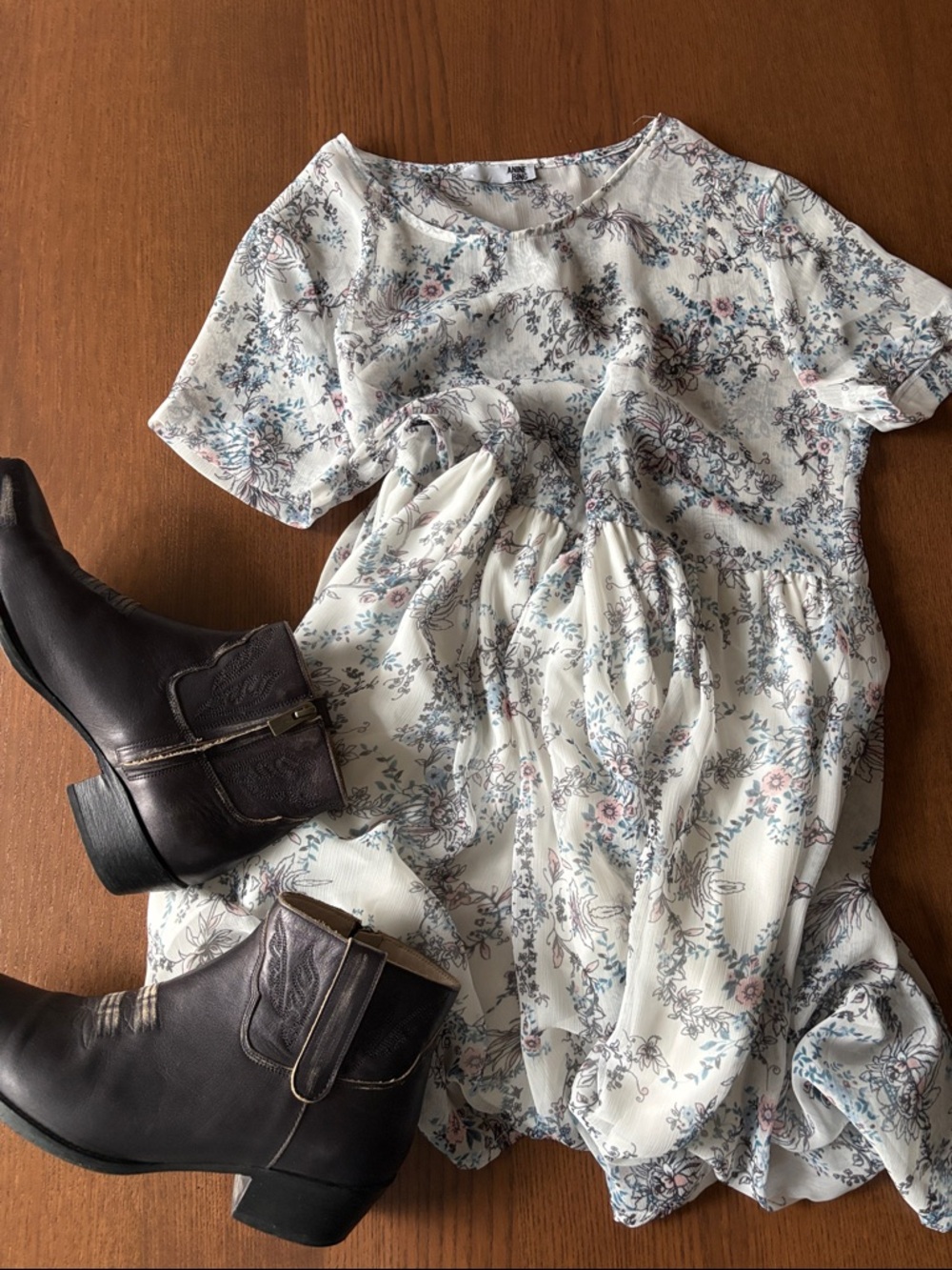 Anine Bing Cream Floral Mini Dress